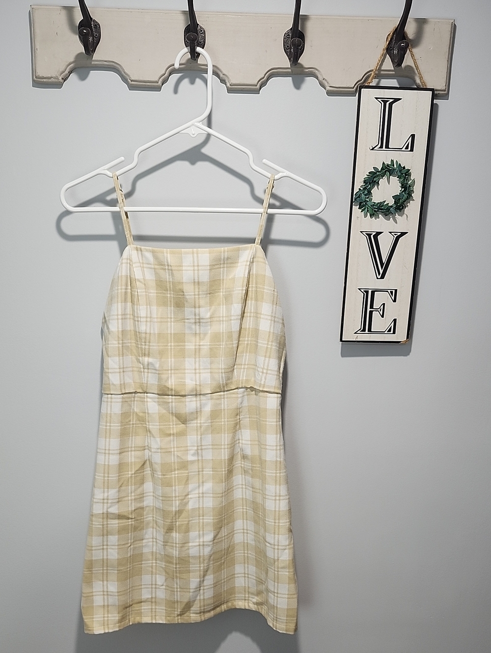 Aeropostale Yellowish Cream Plaid Spaghetti Strap Mini Dress Medium